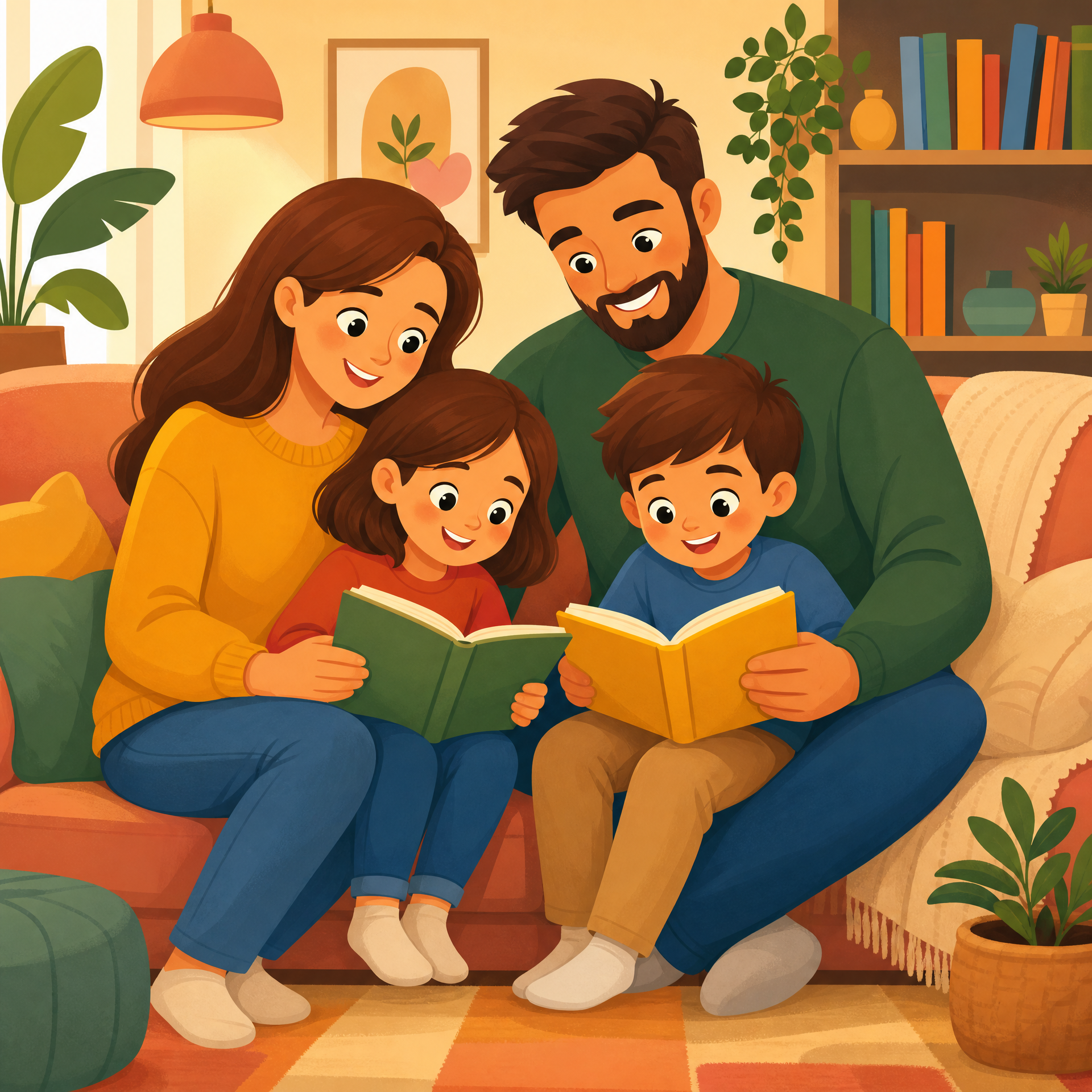 Família lendo juntos